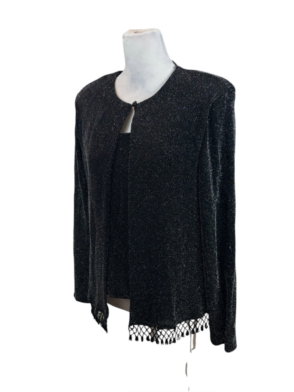 Vintage Xscape Black and Silver Jacket and Tank Top Set Size Large